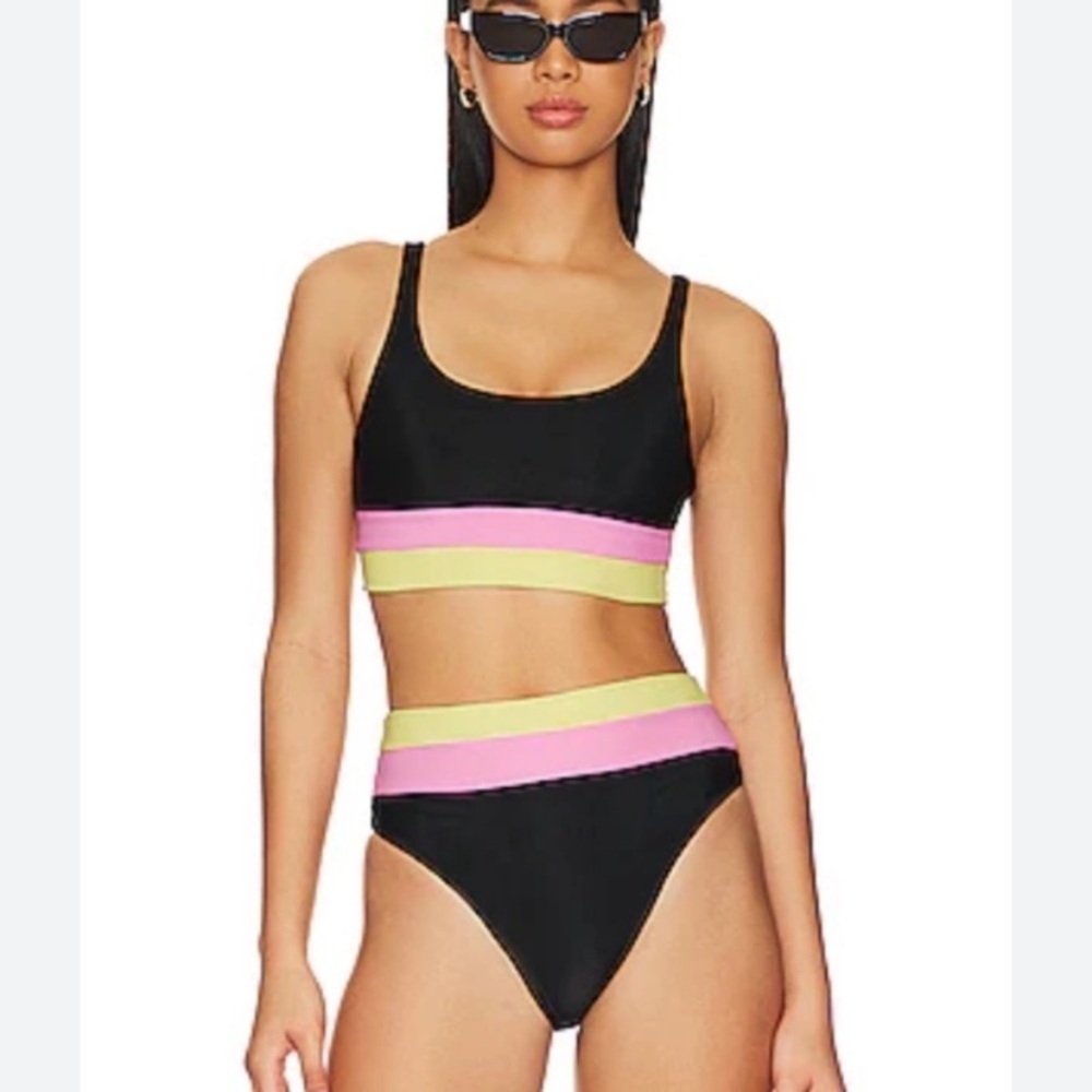 New! Beach Riot Mackenzie Pink Lemonade Colorblock Rib Bikini Top 3975 - Picture 8 of 8